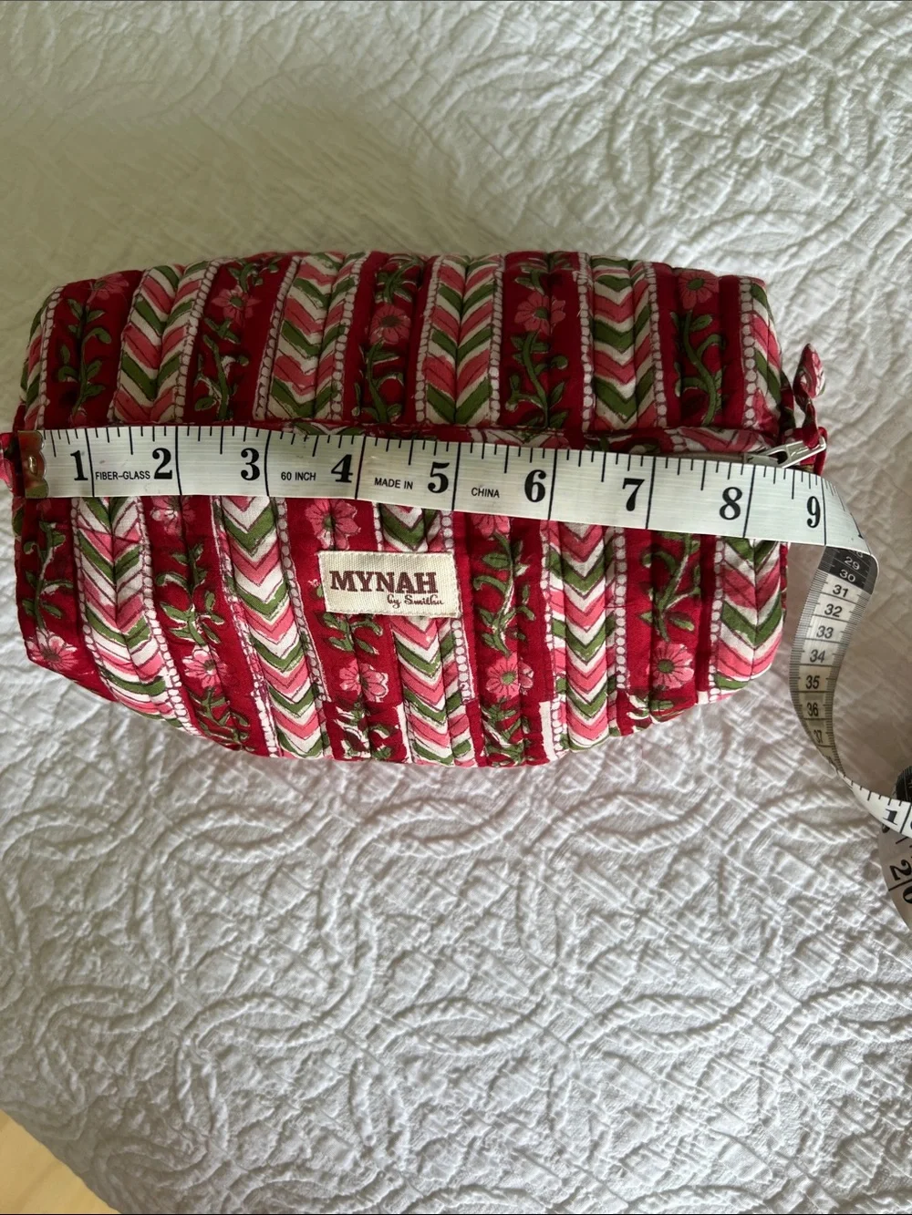 Mynah Red Patterned Quilted Cosmetic Bag